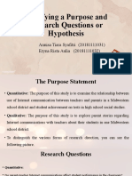 Specifying A Purpose and Research Questions or Hypothesis