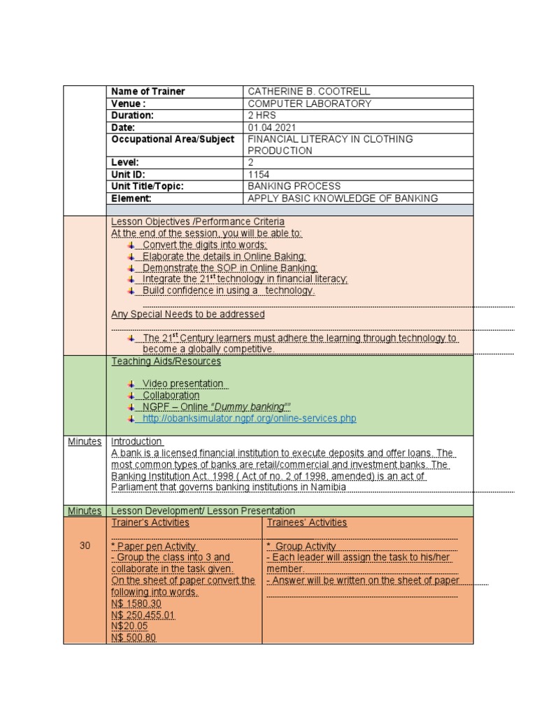 Name of Trainer Venue: Duration: Date: Occupational Area/Subject Level ...