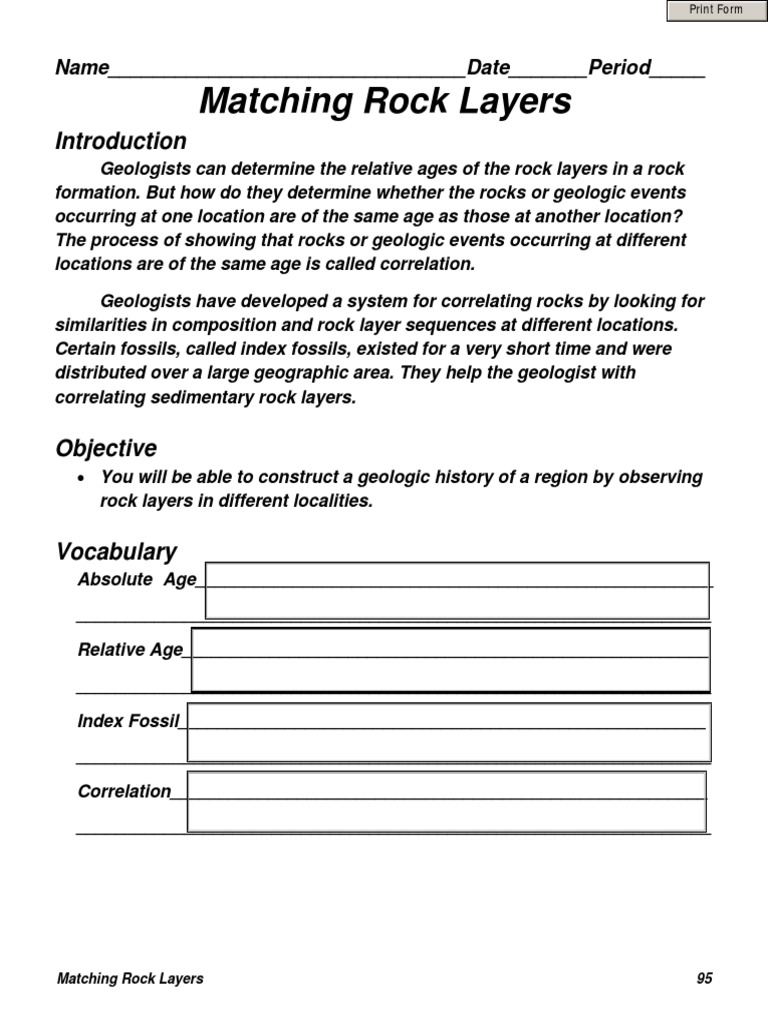 Matching Rock Layers PDF Geology Fossil