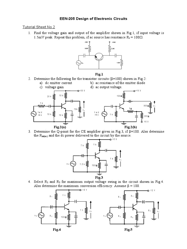 EEN-205 Electronic Circuits Tutorial Sheet 2 Amplifier Analysis | PDF ...