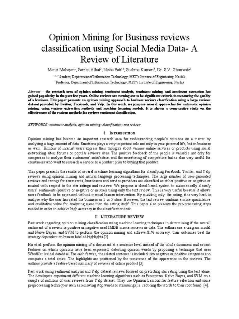 Opinion Mining for Business Reviews Analysis | PDF | Machine Learning ...