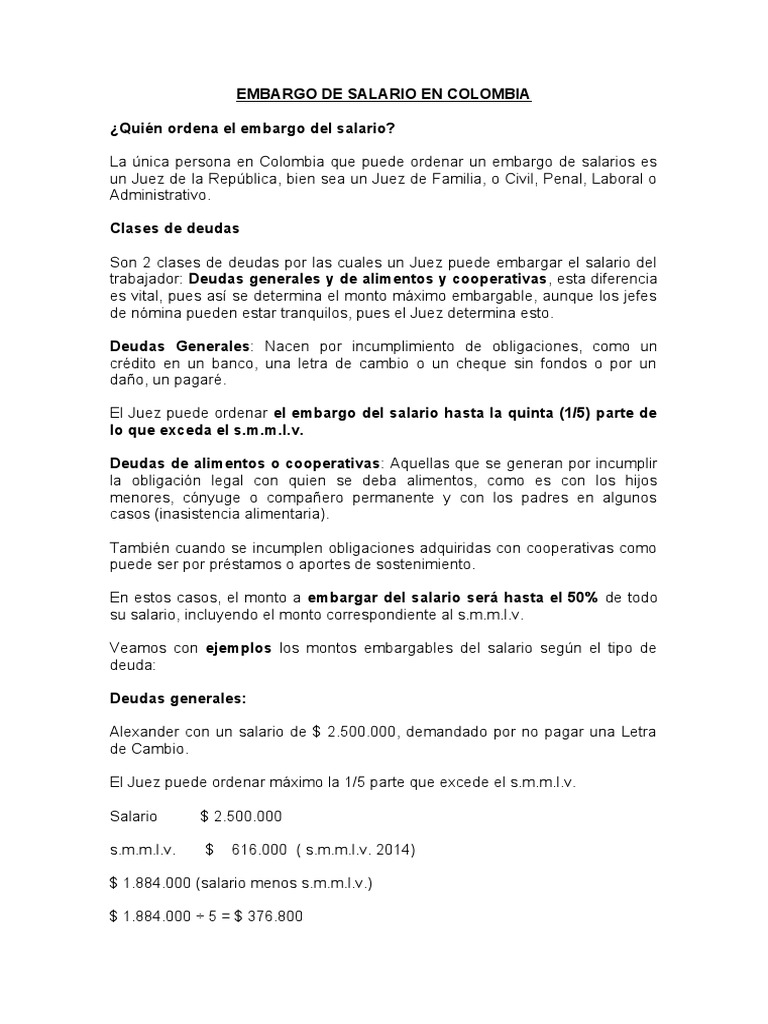 Embargo de Salario en Colombia | PDF | Salario | Economias