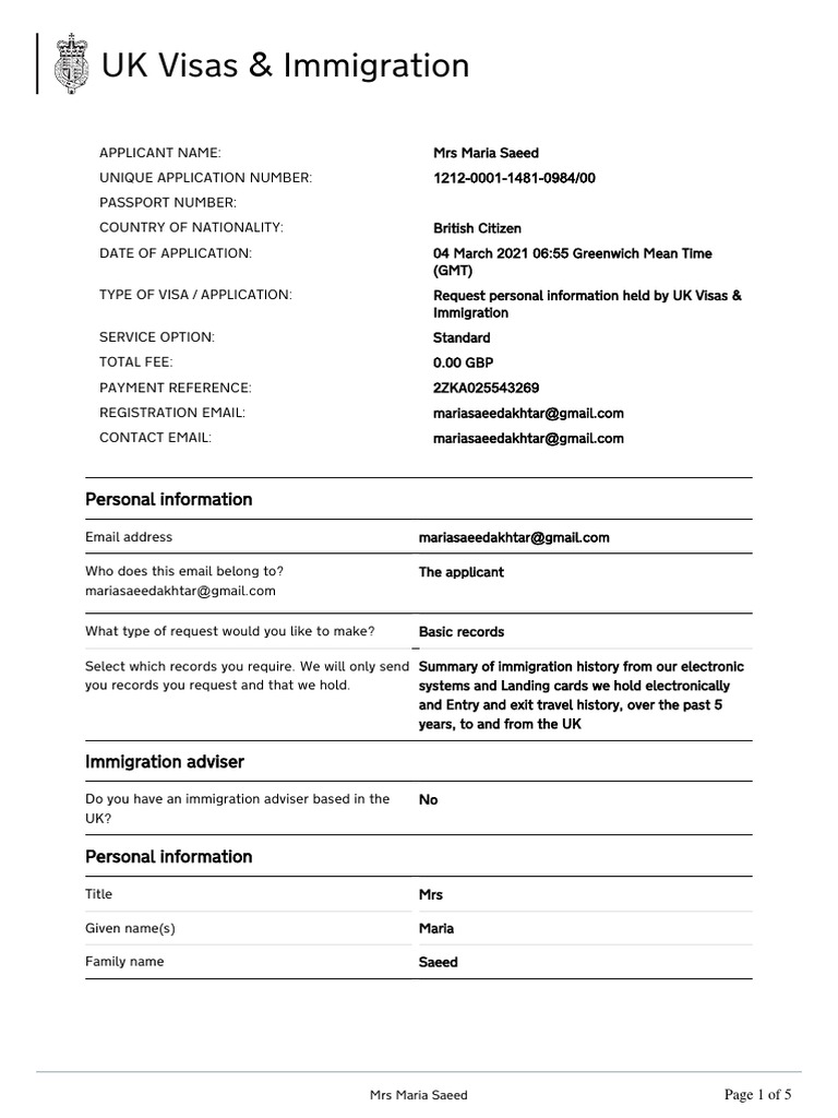 Personal Info Request to UKVI | PDF | Identity Document | Travel Visa