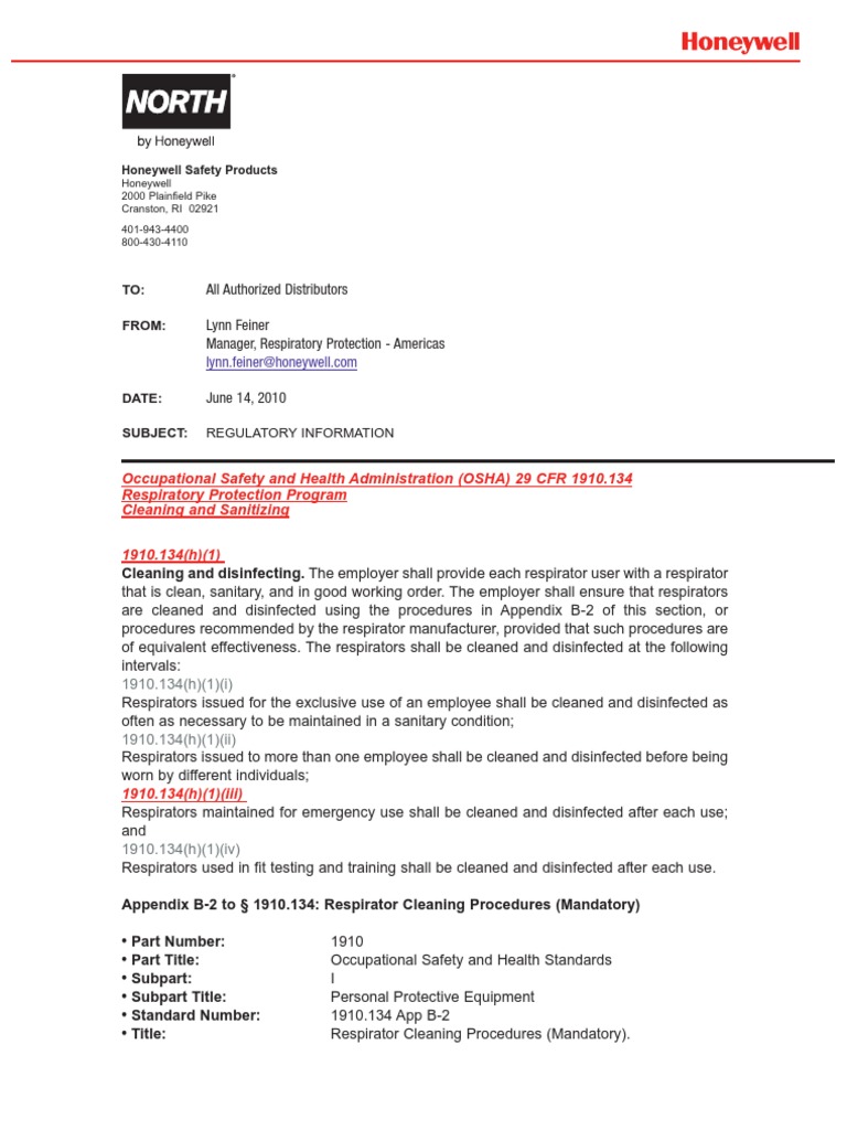 Osha Respirator Cleaning Program Osha 1910.134 H 1 PDF Iodine