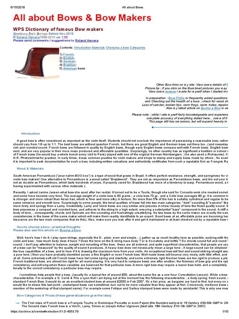 All About Bows & Bow Makers | PDF | Bowed Instruments | Friction ...