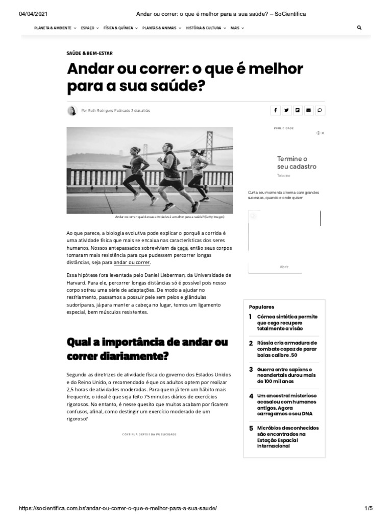 Andar Ou Correr O Que E Melhor Para A Sua Saude Socientifica Pdf