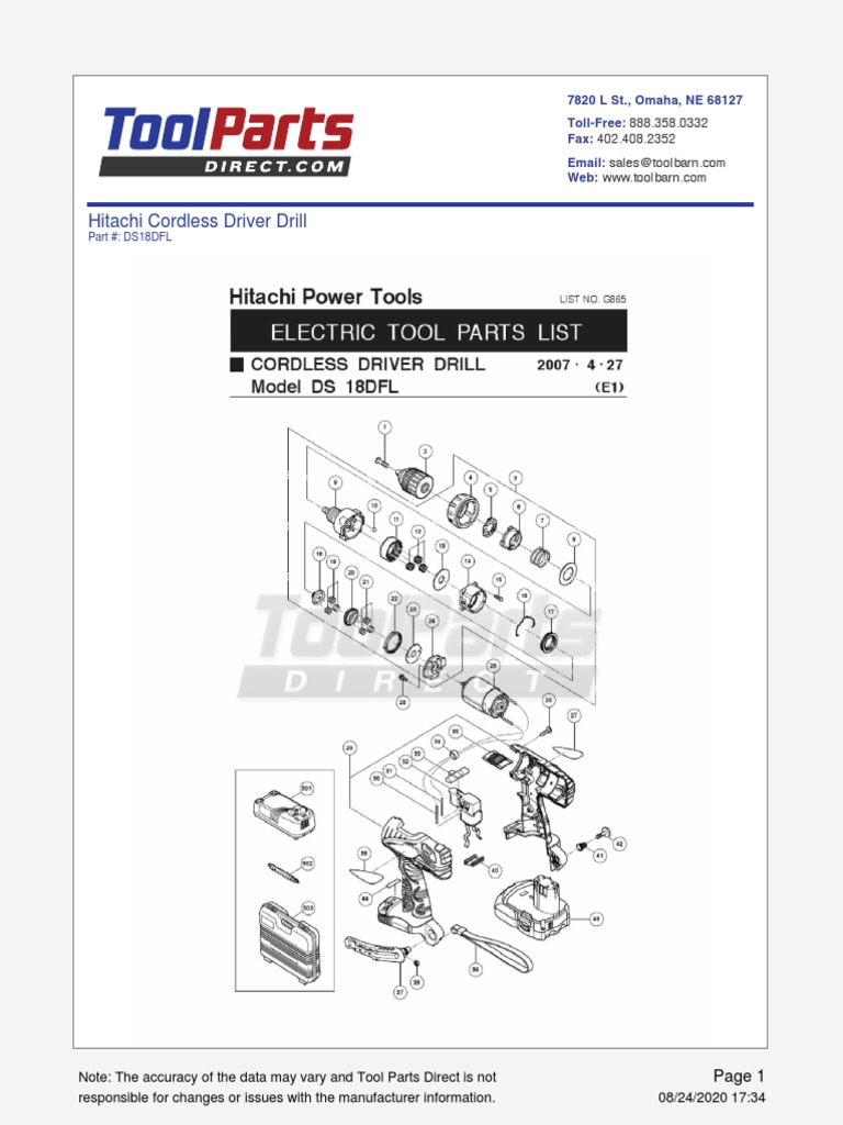 Image of Hitachi Tool Parts website