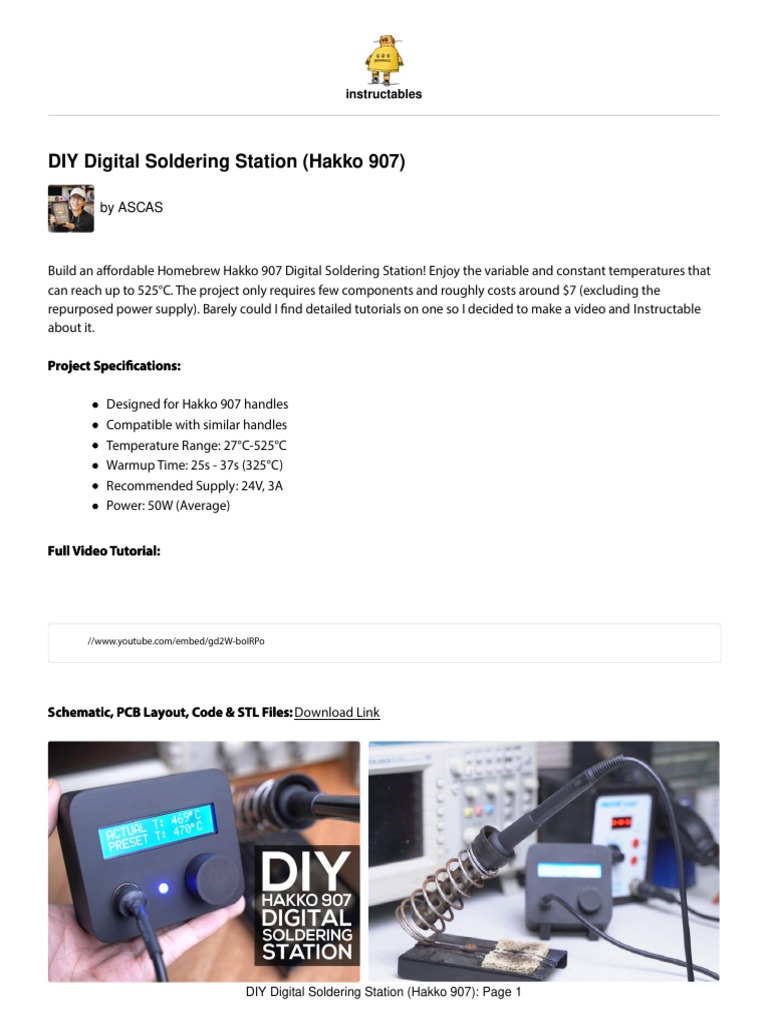 DIY Digital Soldering Station (Hakko 907) Project Speci Cations