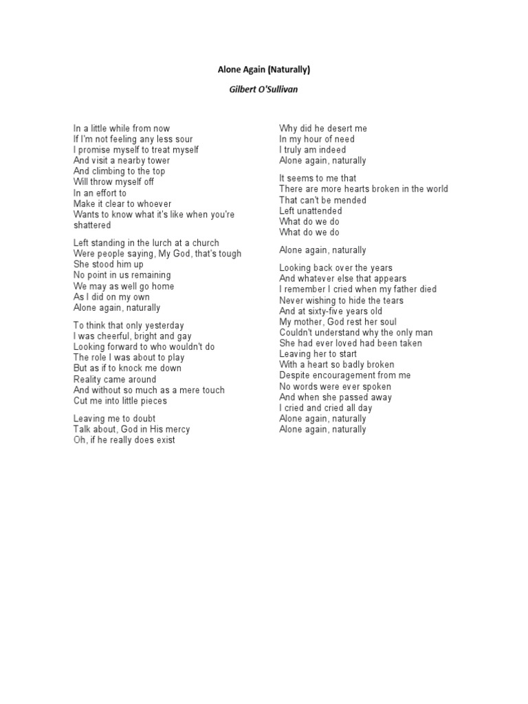 Alone Again (Naturally) Gilbert O'Sullivan PDF