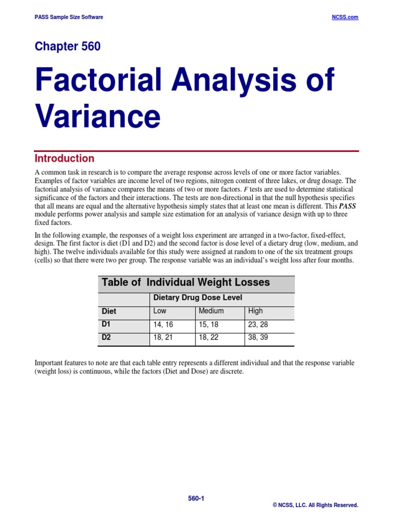 Factorial Analysis of Variance PDF Standard Deviation Sample Size