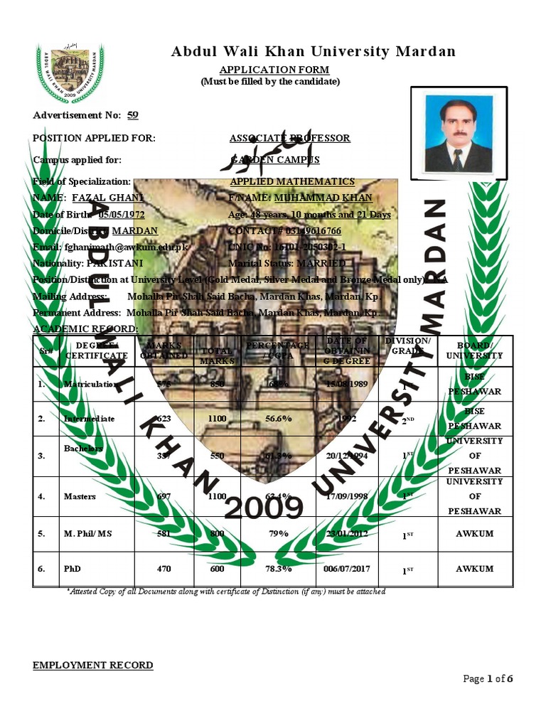 AWKUM Associate Professor Application Form | PDF | Doctor Of Philosophy ...