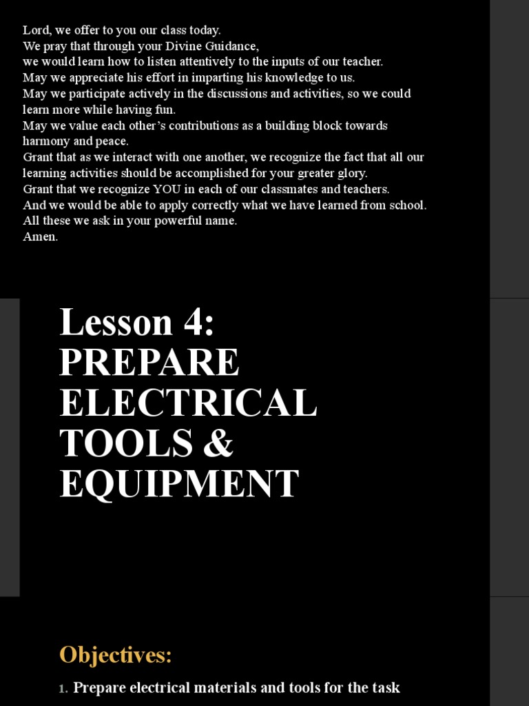Lesson IV & V Electrical Tools & Equipment | PDF | Ac Power Plugs And ...