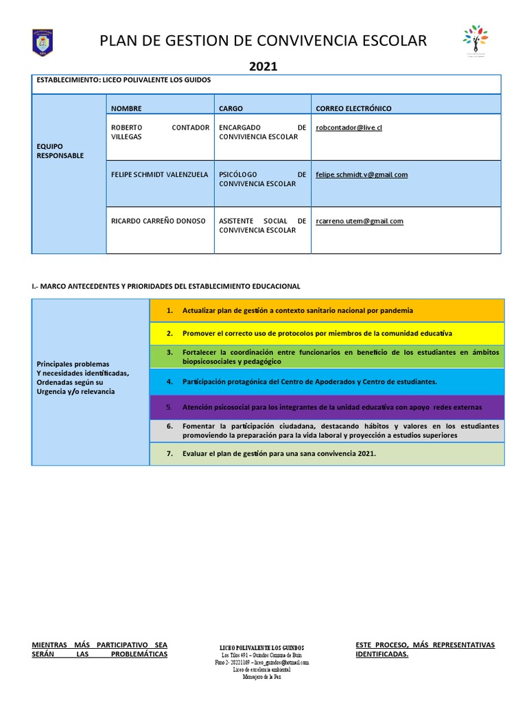 Plan de Gestion de Convivencia Escolar | PDF | Red mundial | Internet y web