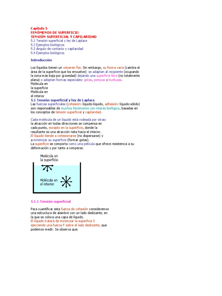 Tension Superficial Formulas PDF Tensión superficial Gota (líquido)