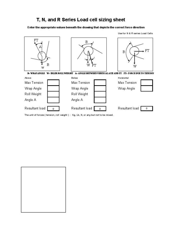 T, N, and R Series Load Cell Sizing Sheet: B B FT FT A | PDF