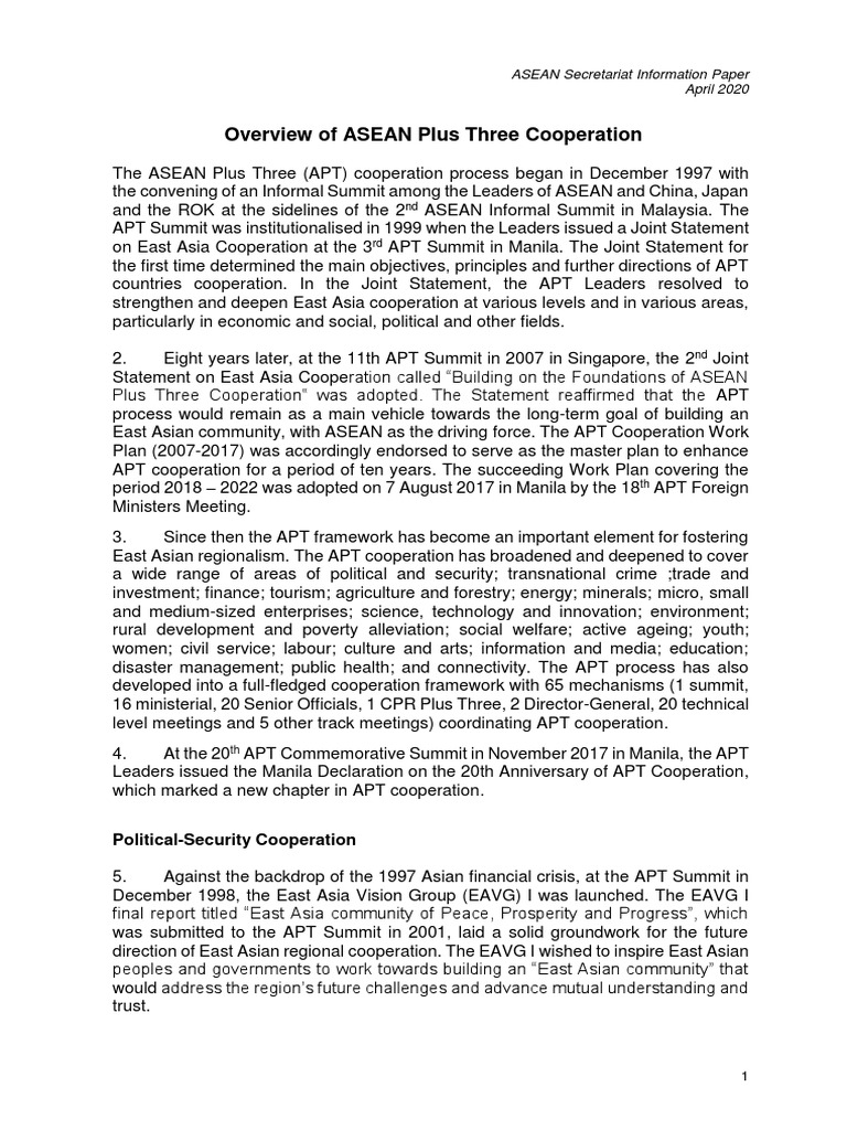 ASEAN Plus Three Cooperation Overview | PDF | Economies | Business