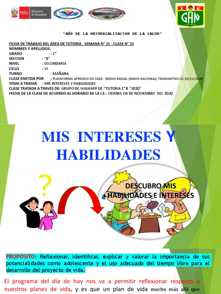 Mis Intereses y Habilidades - Semana 31 Ficha de Trabajo | PDF