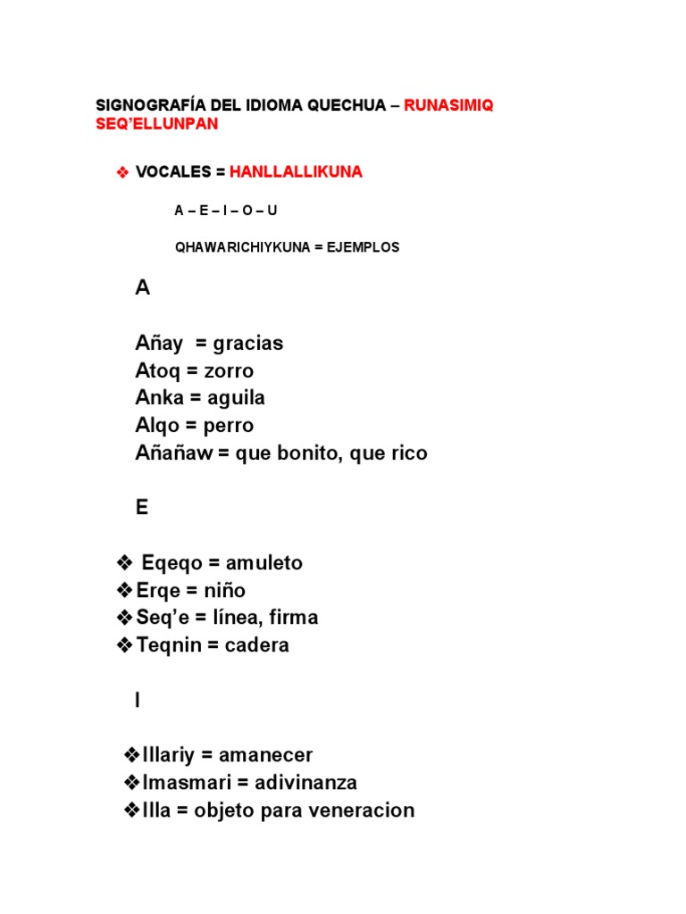 Signografía Del Idioma Quechua 1 | PDF | Artes del Lenguaje y ...