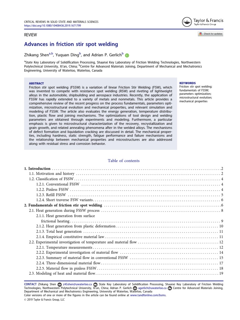 Advances in Friction Stir Spot Welding: Keywords | PDF | Friction | Welding