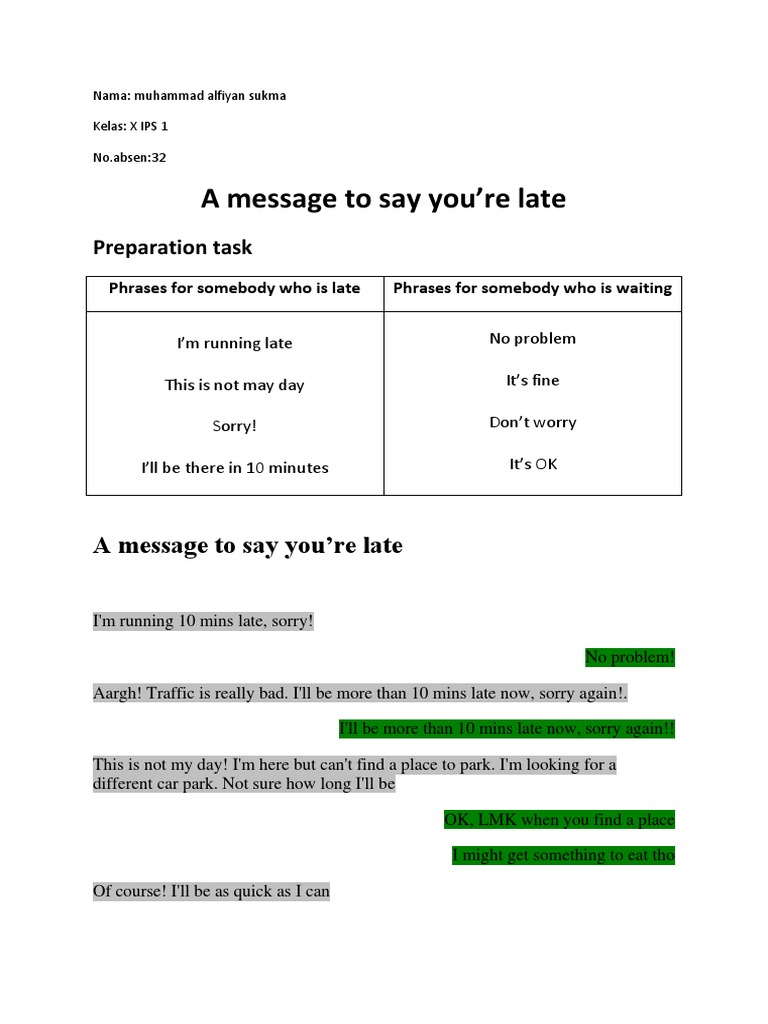 Phrases for Apologizing for Being Late | PDF