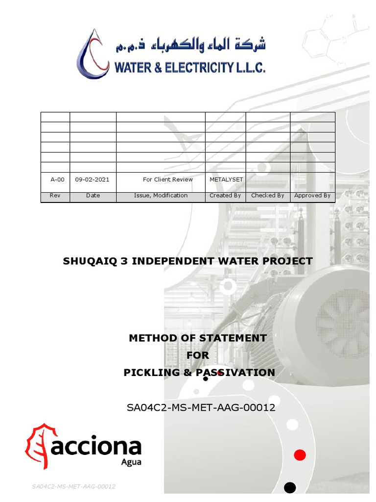 Pickling & Passivation Method Statement | PDF | Stainless Steel | Materials