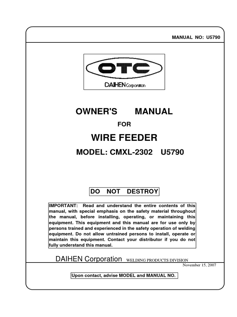 Wire Feeder: Owner'S Manual, PDF, Welding