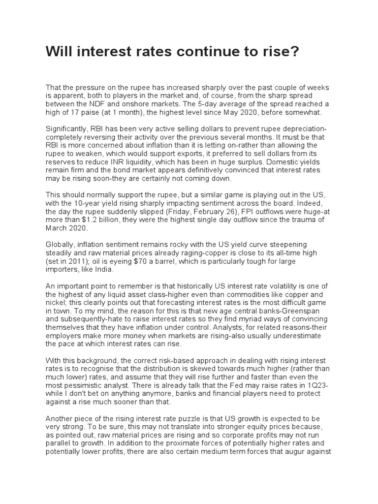 Will Interest Rates Continue To Rise PDF Interest Rates Interest