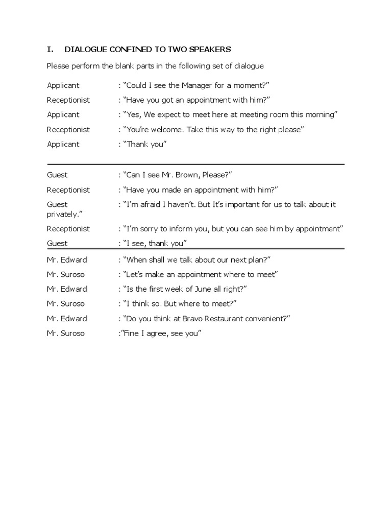 I. Dialogue Confined To Two Speakers | PDF | Language Arts & Discipline