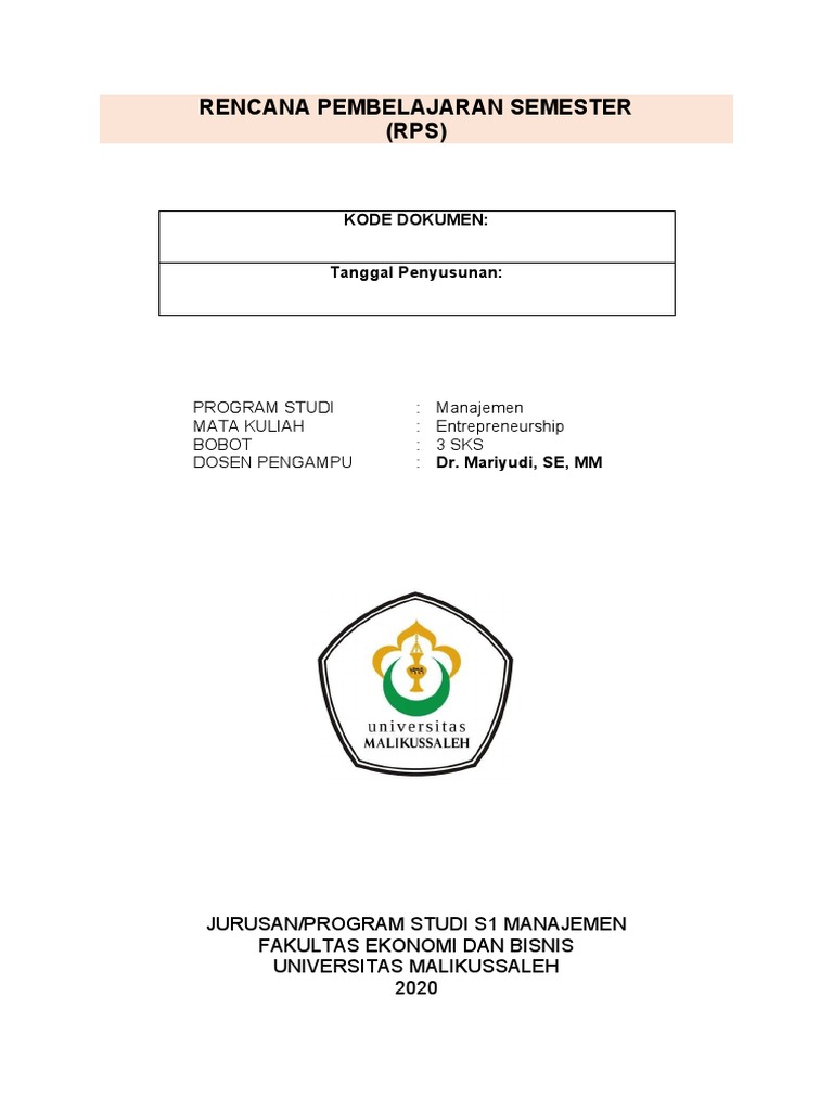 Format RPS FEB Unimal Tahun 2020 - Standar MBKM | PDF