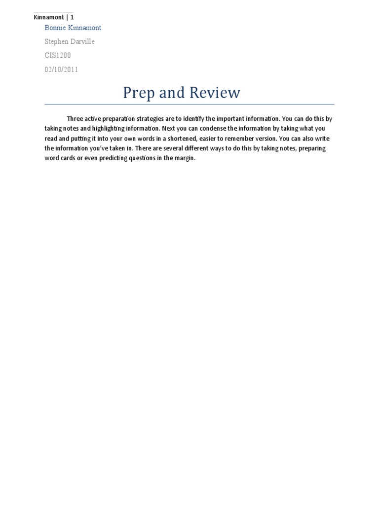Prep and Review | PDF | Self-Improvement
