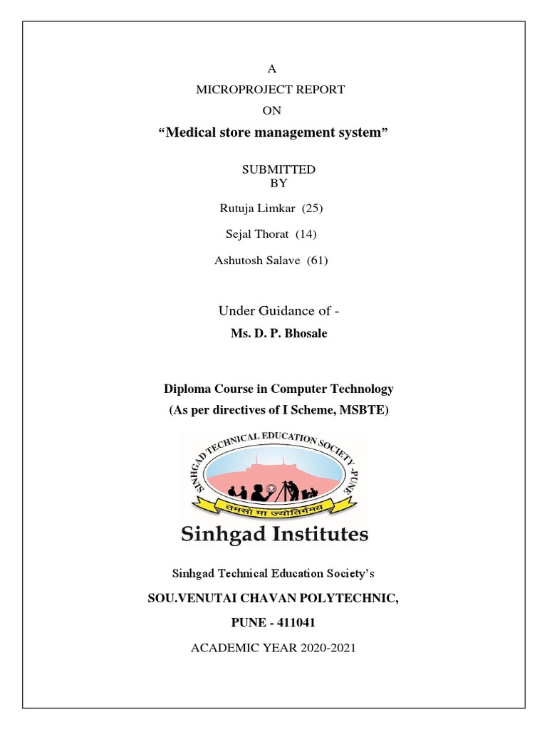 "Medical Store Management System" A Microproject Report ON PDF