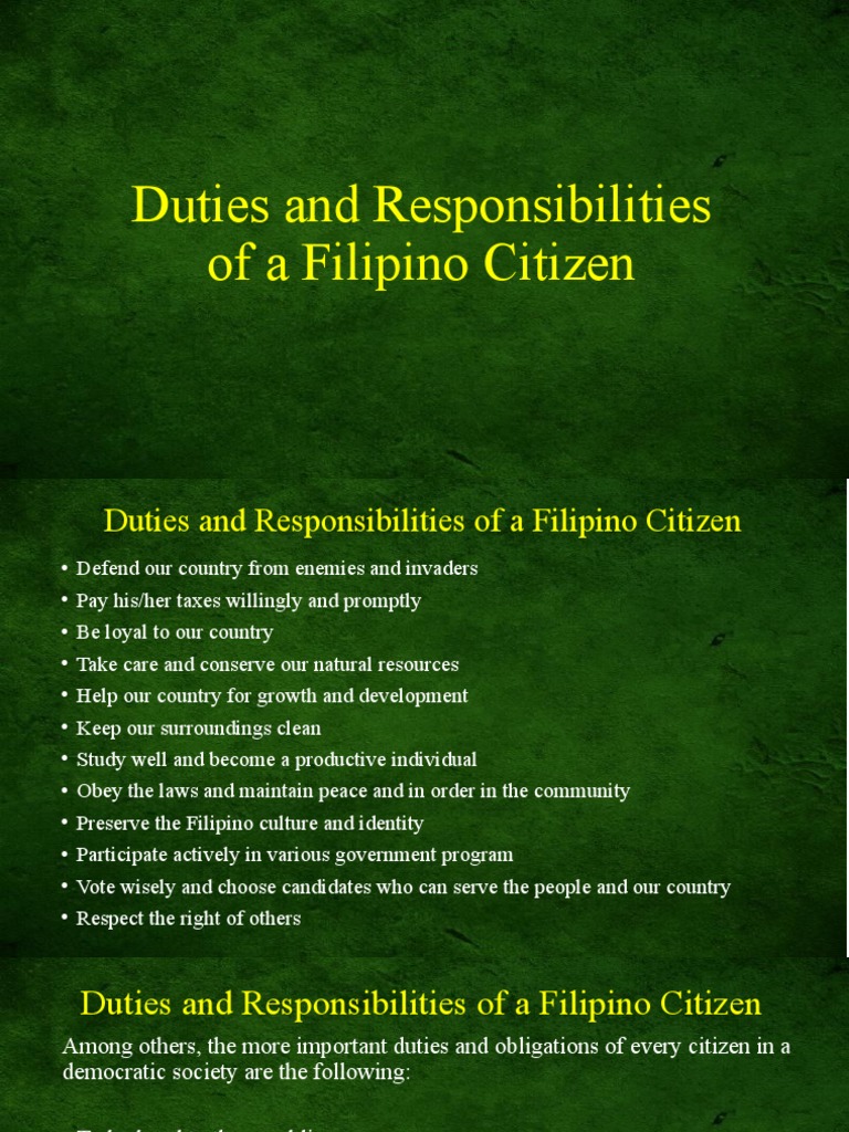 Duties And Responsibilities Of A Filipino Citizen | Pdf