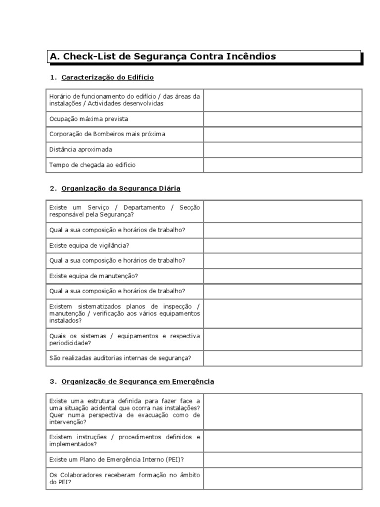 Check-List de Segurança Contra Incêndios | PDF | Armazém | Energia e ...