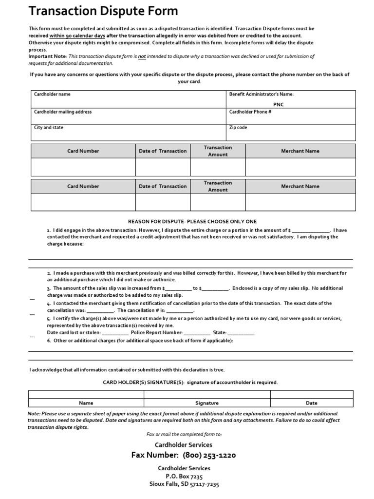Transaction Dispute Form Instructions | PDF | Financial Transaction ...