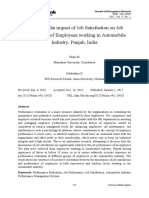 A Study on the Impact of Job Satisfaction on Job Performance of Employees Working in Automobile Industry, Punjab, India