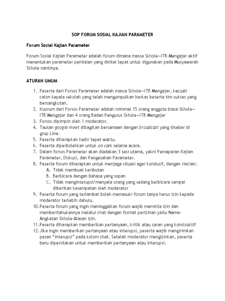 Sop Forum Sosial Kajian Parameter | PDF | Karier & Perkembangan | Komputer