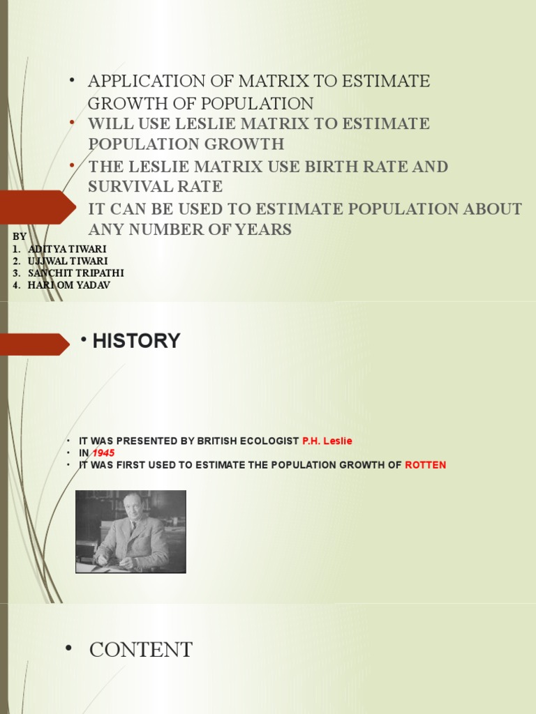 Leslie Matrix for Population Growth Analysis | PDF | Matrix ...