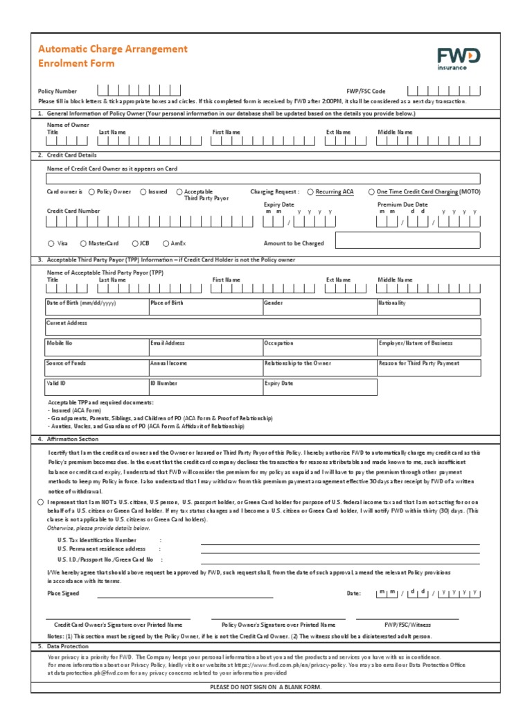 ACA Form for Automatic Payments | PDF | Credit Card | Payments