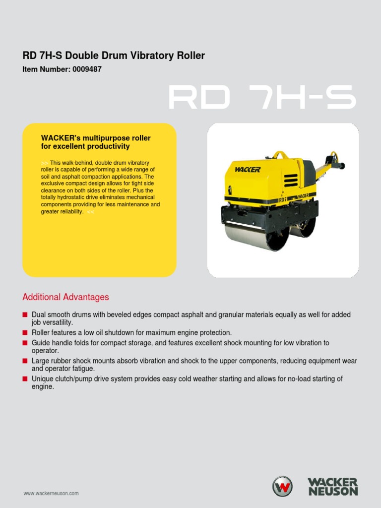 Wacker Neuson RD 7H-S Roller Specs | PDF | Diesel Engine | Vehicles