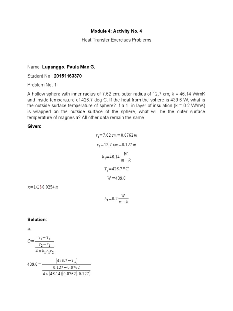 Heat Transfer Problem Solutions | PDF | Heat Transfer | Thermal Insulation