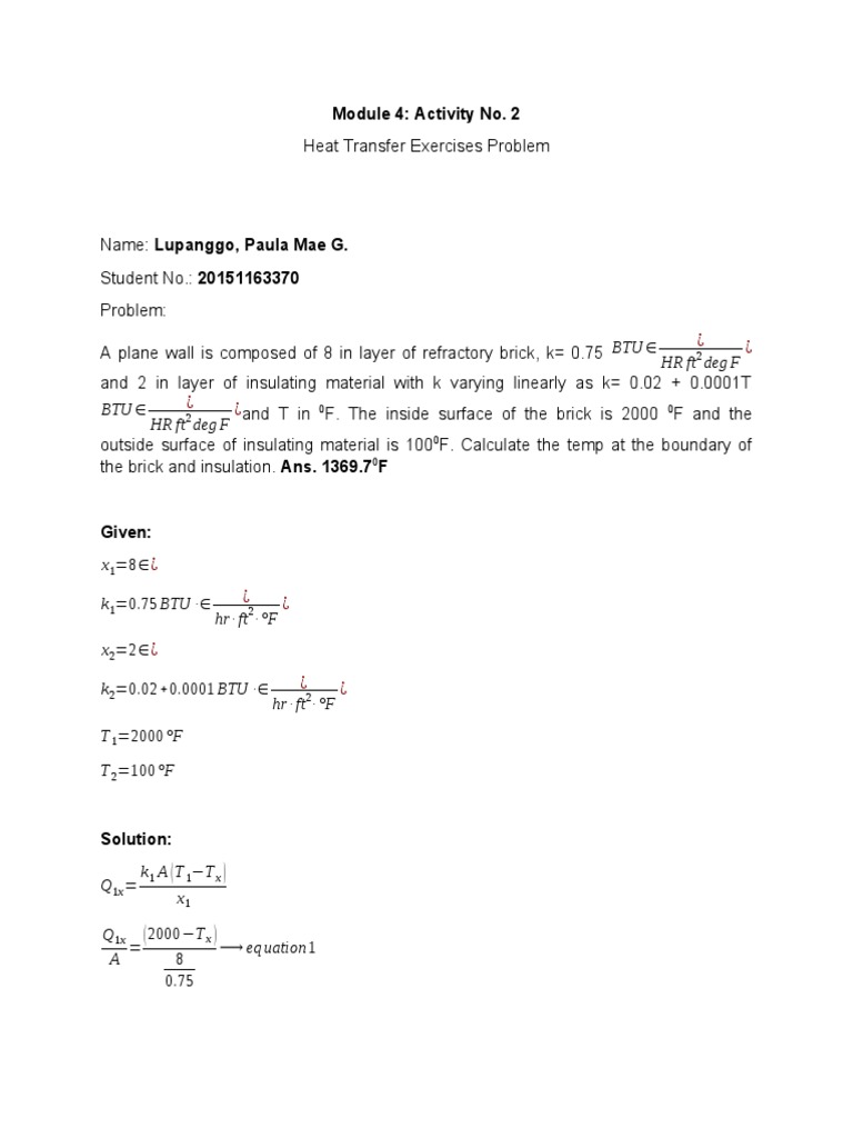 Heat Transfer Problem: Brick & Insulation | PDF