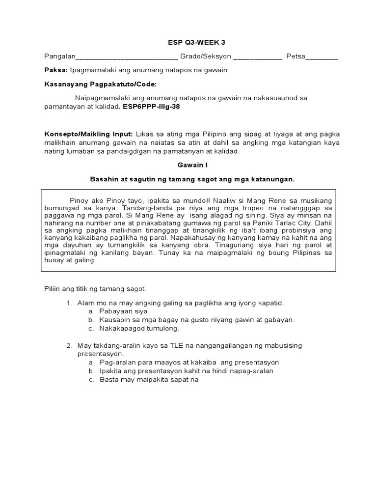EsP6 Q3 Week-4 | PDF