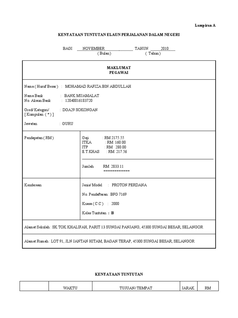 Borang Tuntutan Perjalanan Kakitangan Kerajaan  PDF