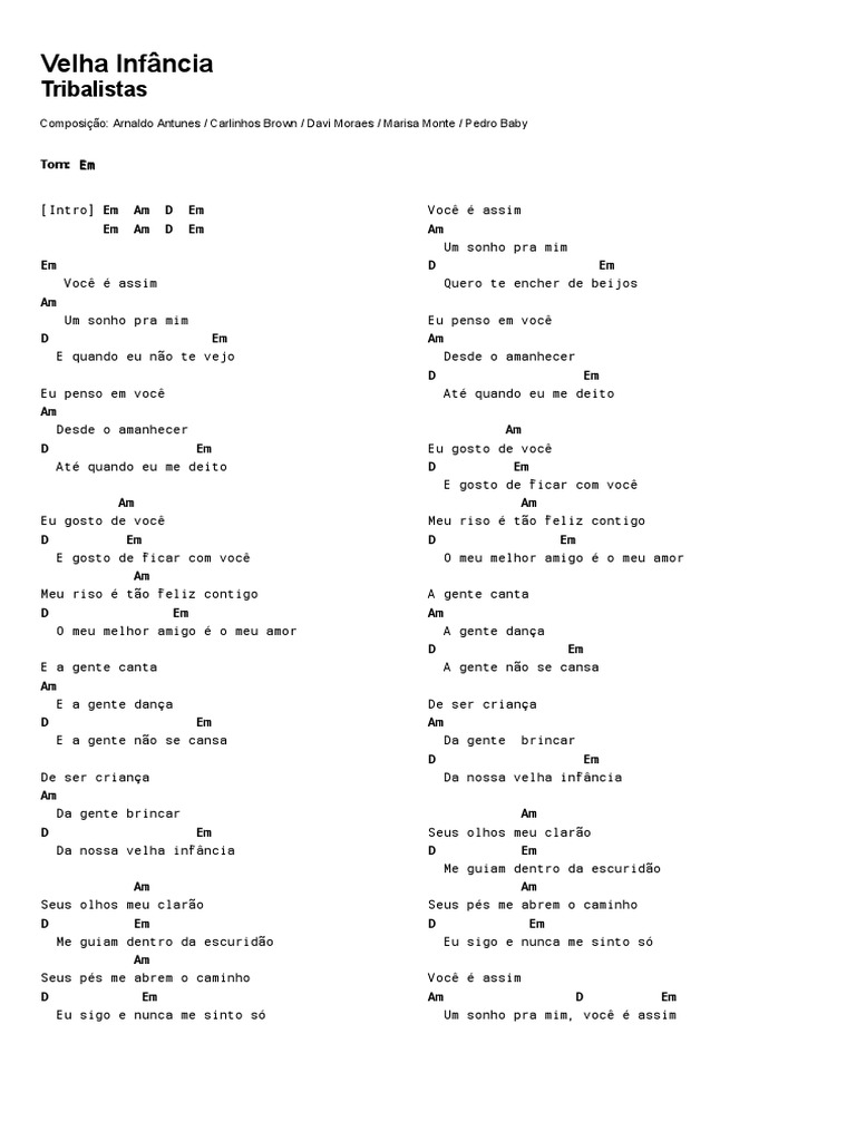 Cifra Club Tribalistas Velha Infância PDF Entretenimento (geral