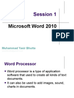 Session 1: Microsoft Word 2010