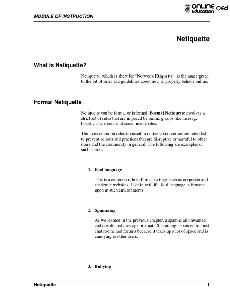 Week 003-Module Netiquette | PDF | Copyright Infringement | Copyright