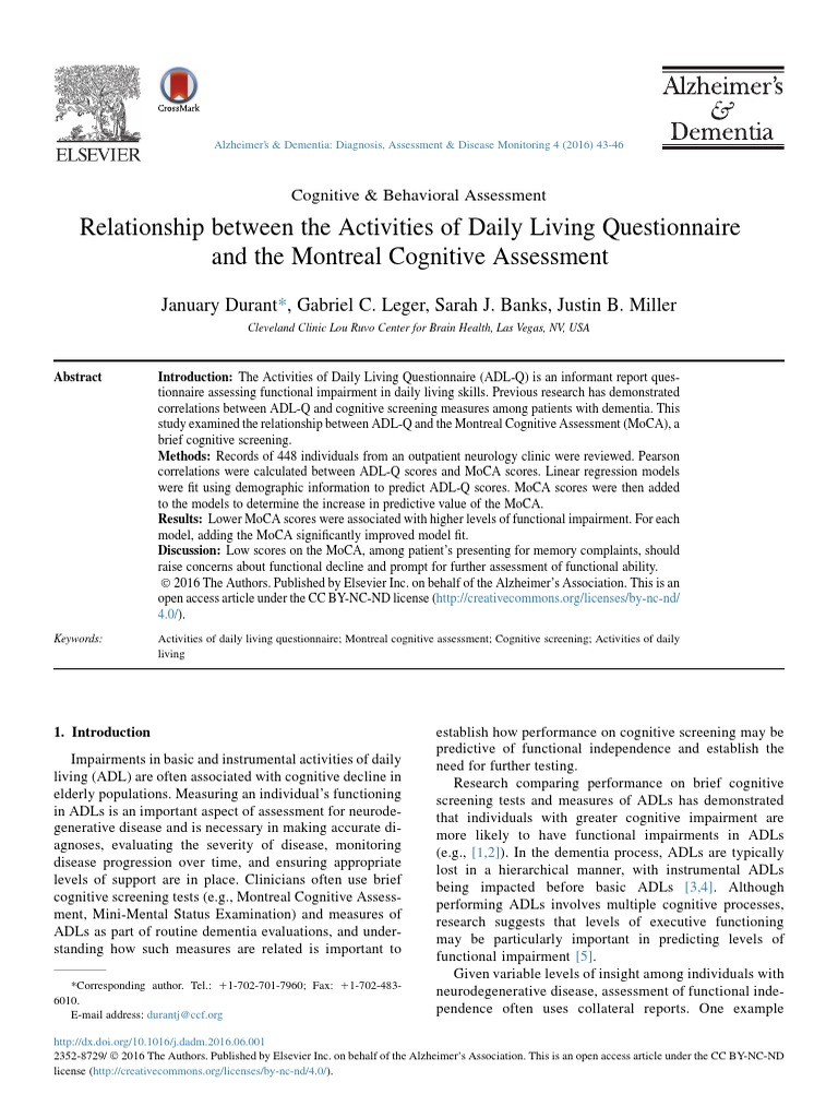Relationship Between The Activities of Daily Living Questionnaire and ...