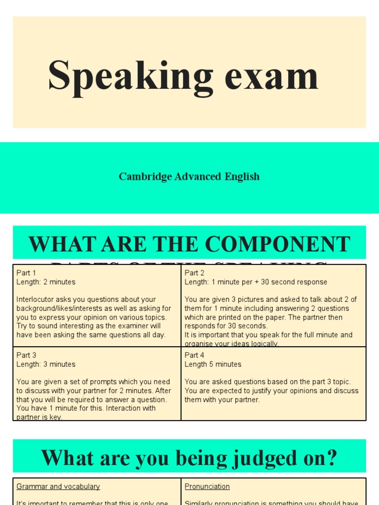 Speaking Exam: Cambridge Advanced English | PDF | Question | English ...