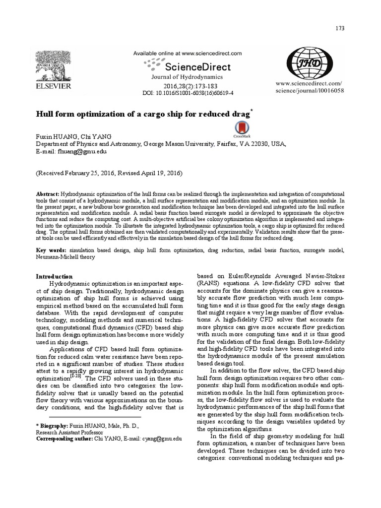 Hull Form Optimization of A Cargo Ship For Reduced Drag | PDF ...