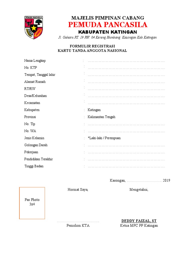 Formulir Registrasi KTA | PDF